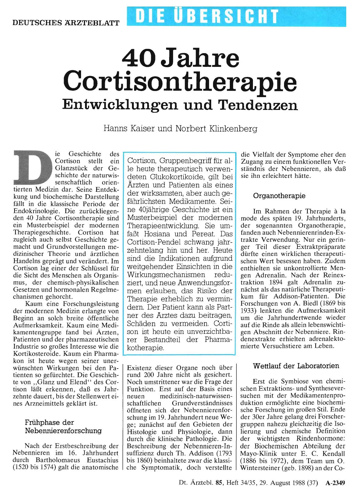 Vorschauseite 1: 40 Jahre Cortisontherapie: Entwicklungen und Tendenzen