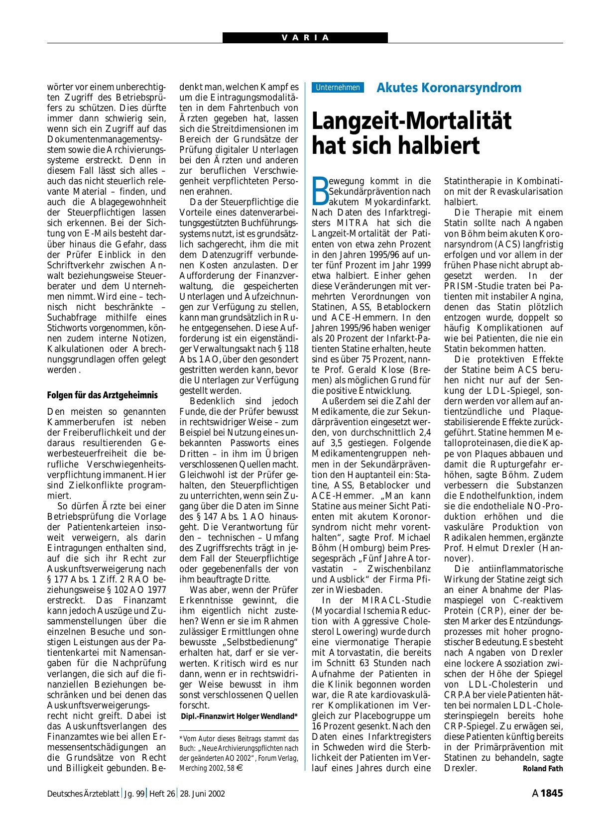 Vorschauseite 1: Akutes Koronarsyndrom: Langzeit-Mortalität hat sich halbiert
