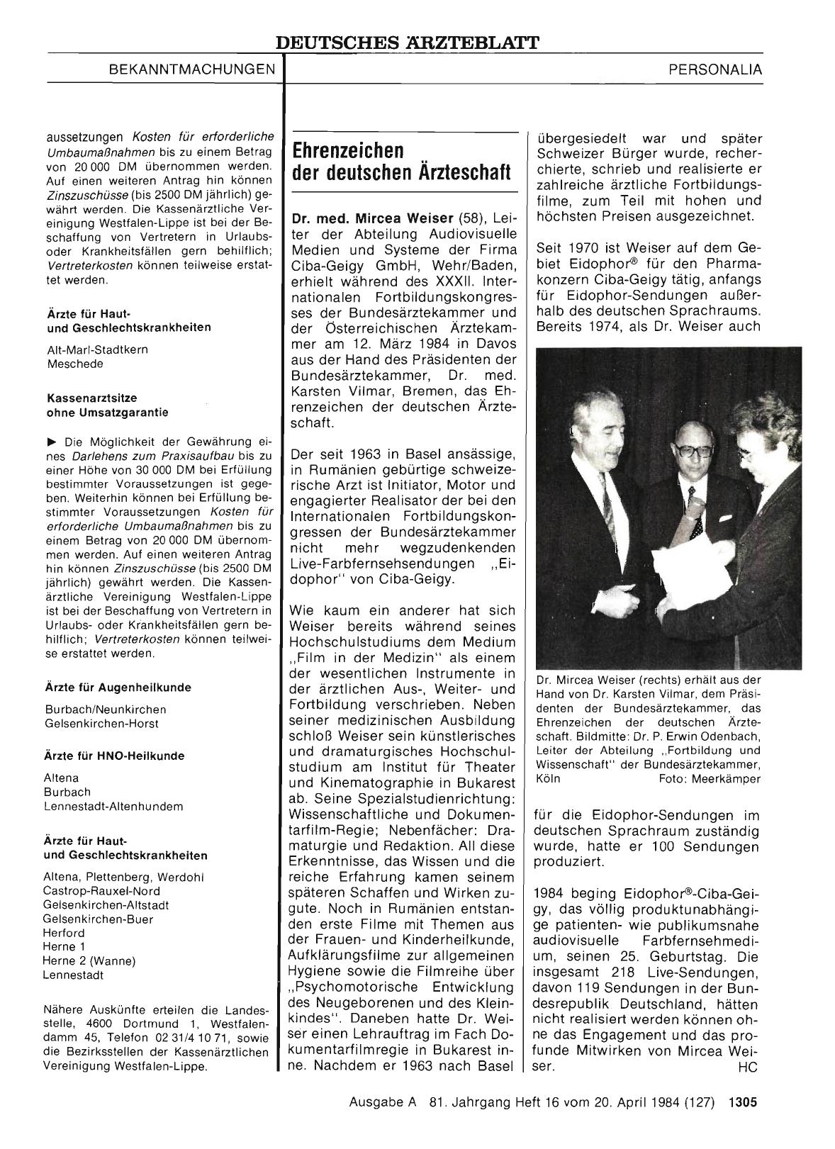 Vorschauseite 1: Ehrenzeichen der deutschen Ärzteschaft