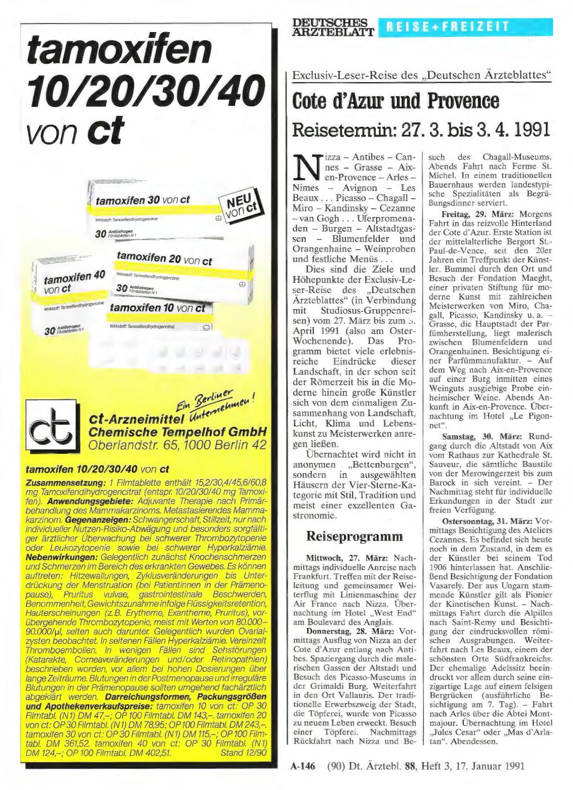 Vorschauseite 1: Exclusiv-Leser-Reise des „Deutschen Ärzteblattes“: Cote d'Azur und Provence Reisetermin: 27. 3. bis 3. 4. 1991