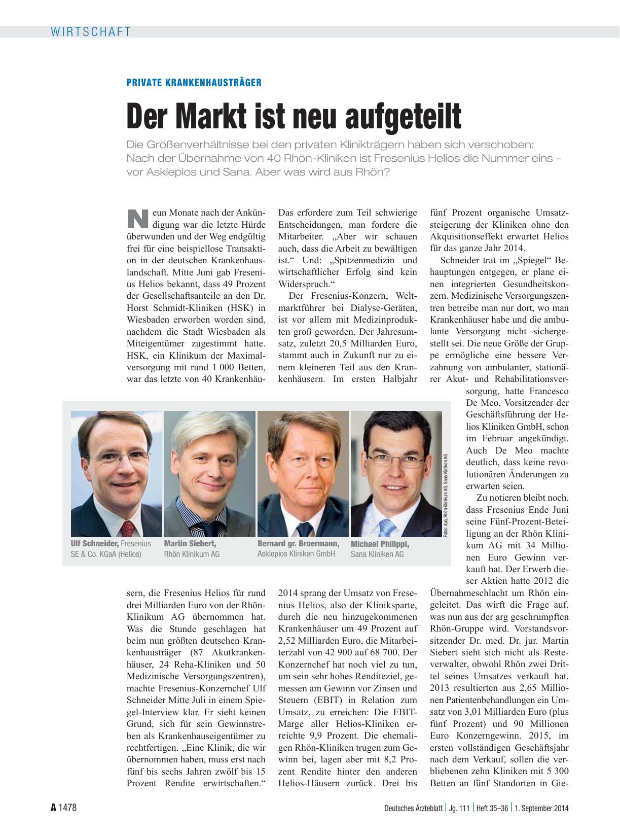 Vorschauseite 1: Private Krankenhausträger: Der Markt ist neu aufgeteilt