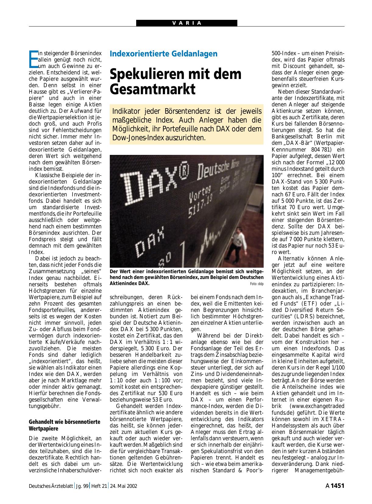 Vorschauseite 1: Indexorientierte Geldanlagen: Spekulieren mit dem Gesamtmarkt