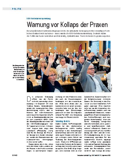 Vorschauseite 1: KBV-Vertreterversammlung: Warnung vor Kollaps der Praxen