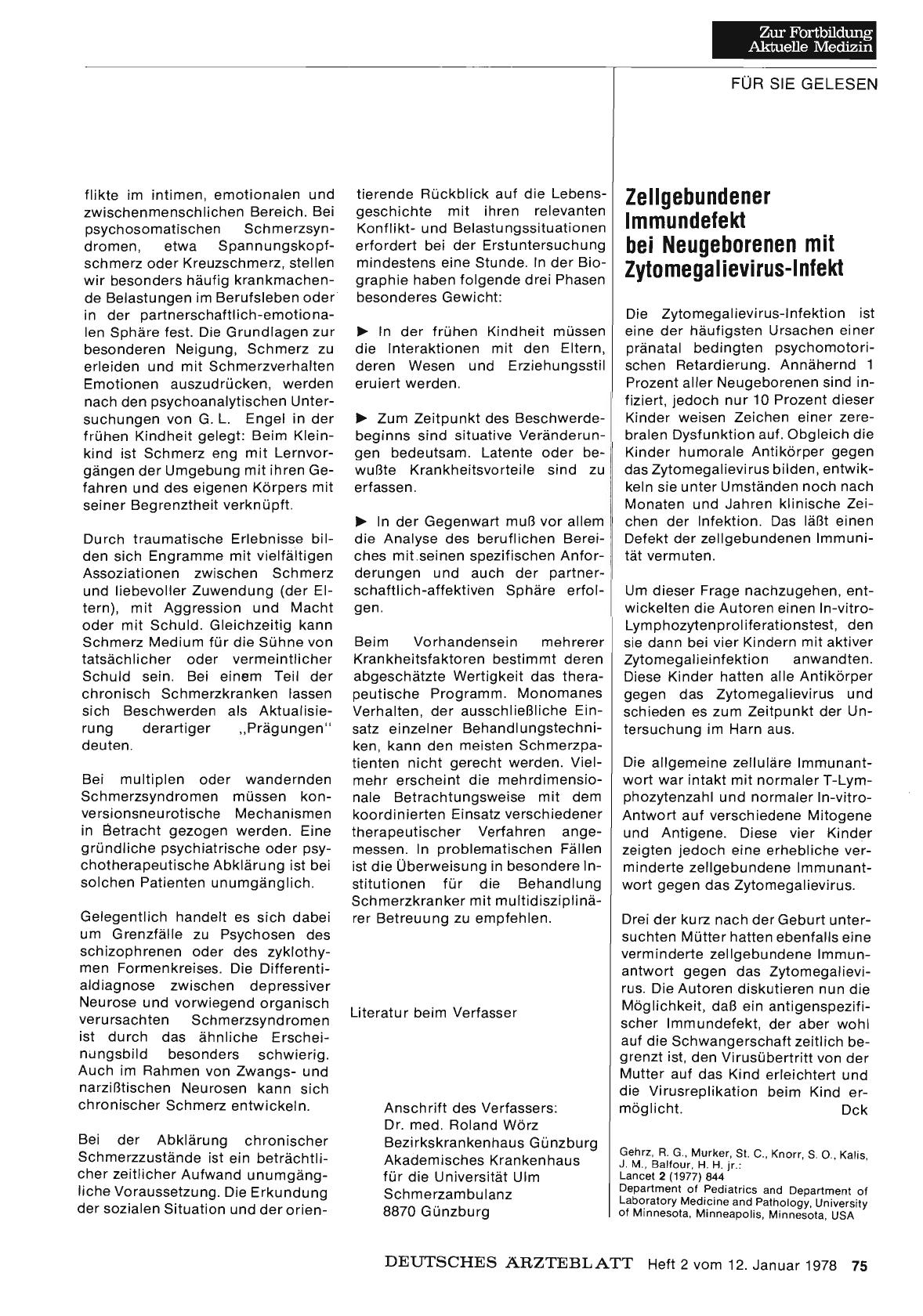 Vorschauseite 1: Zellgebundener Immundefekt bei Neugeborenen mit Zytomegalievirus-lnlekt