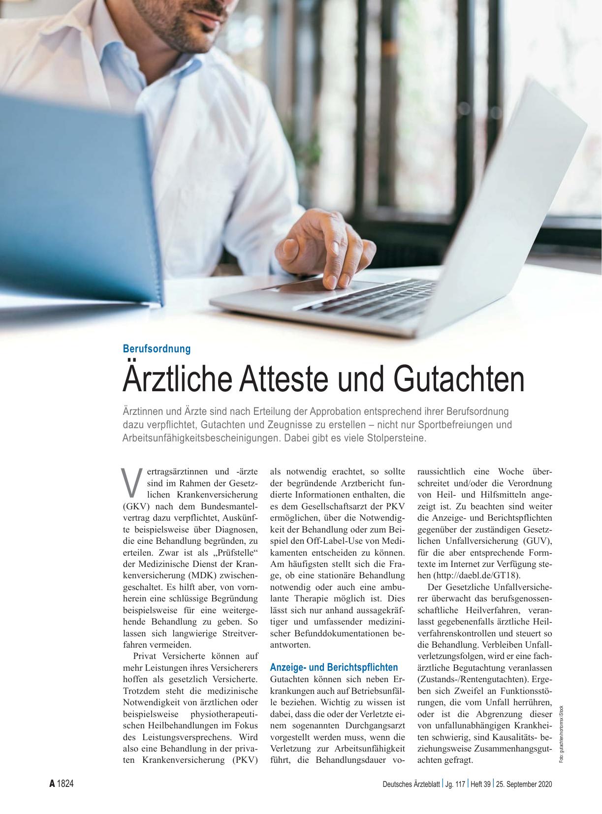 Vorschauseite 1: Berufsordnung: Ärztliche Atteste und Gutachten