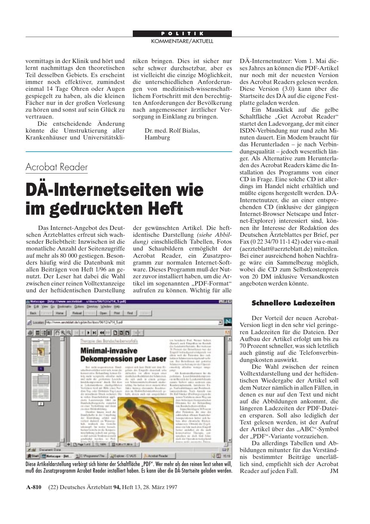 Vorschauseite 1: Acrobat Reader: DÄ-Internetseiten wie im gedruckten Heft