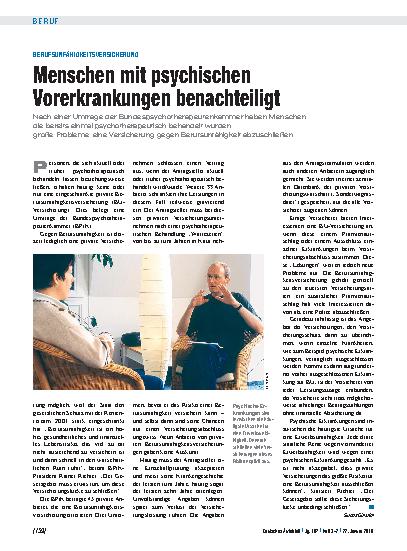 Vorschauseite 1: Berufsunfähigkeitsversicherung: Menschen mit psychischen Vorerkrankungen benachteiligt