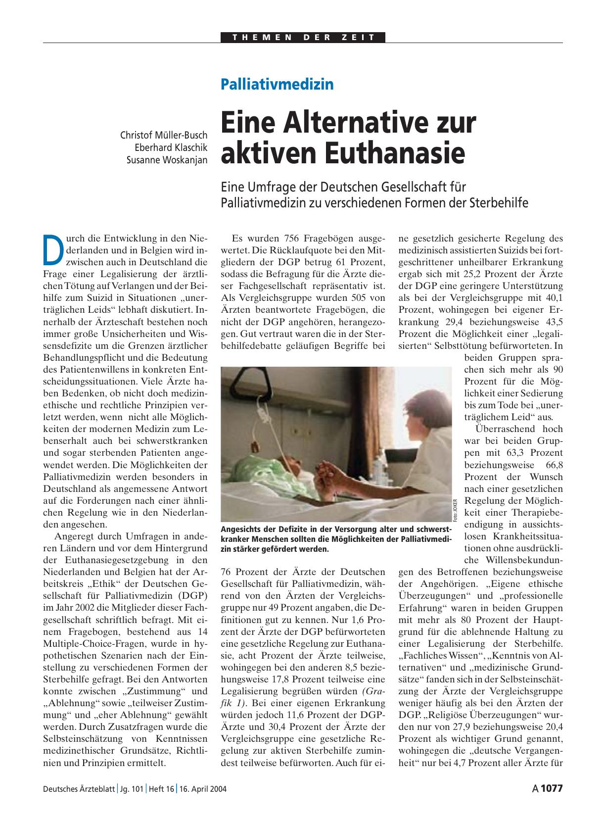 Vorschauseite 1: Palliativmedizin: Eine Alternative zur aktiven Euthanasie