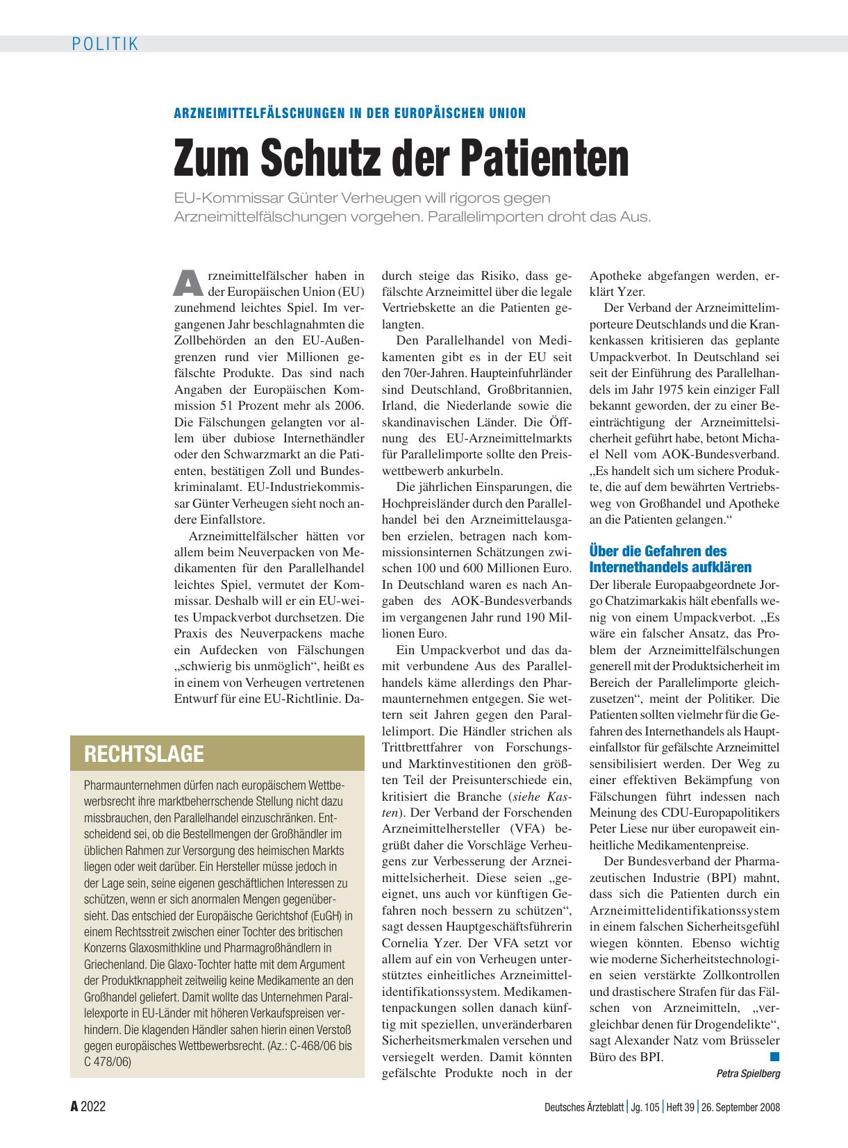 Vorschauseite 1: Arzneimittelfälschungen in der Europäischen Union: Zum Schutz der Patienten