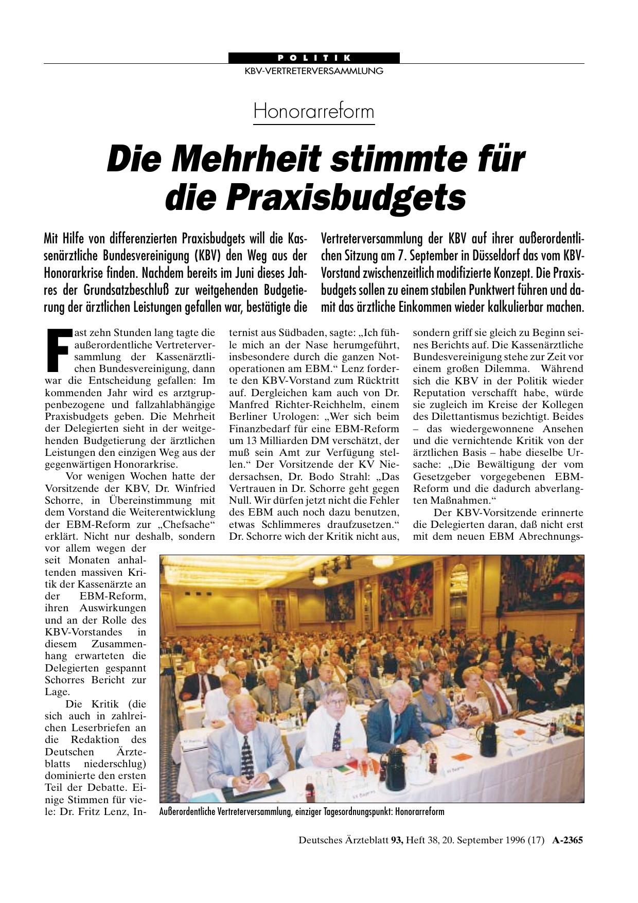 Vorschauseite 1: Honorarreform: Die Mehrheit stimmte für die Praxisbudgets