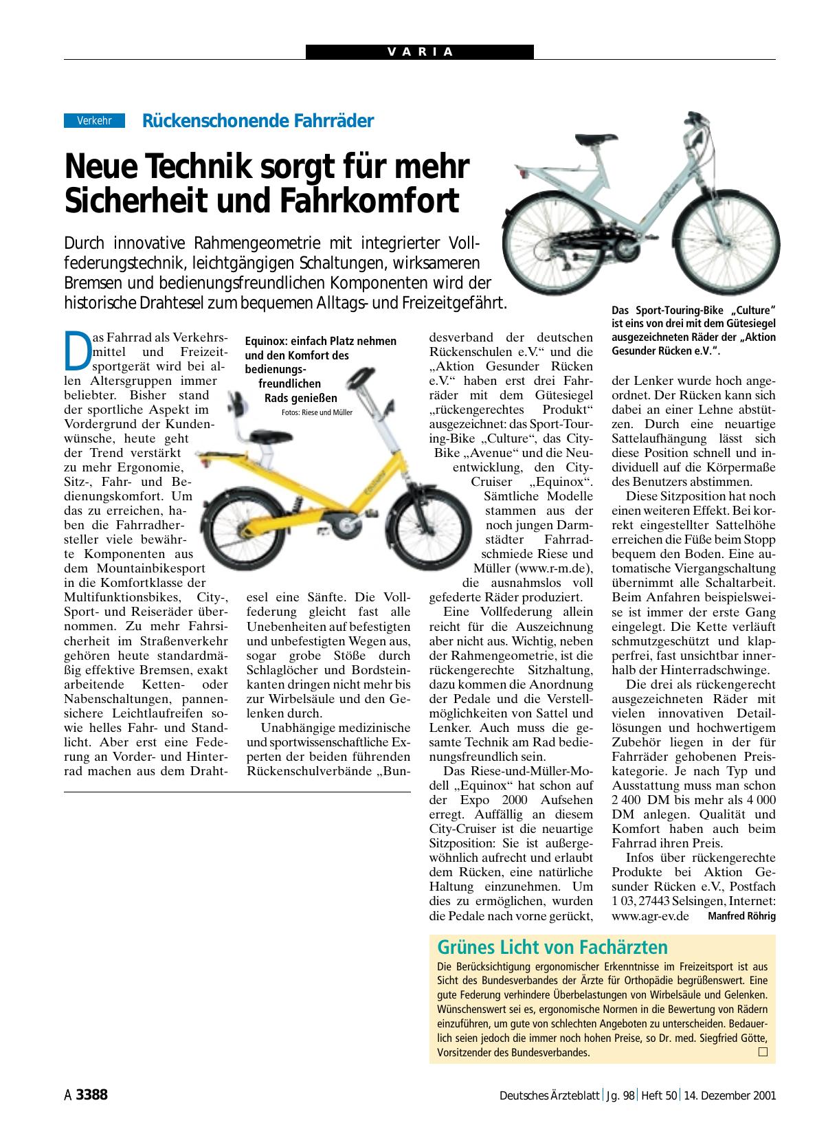 Vorschauseite 1: Rückenschonende Fahrräder: Neue Technik sorgt für mehr Sicherheit und Fahrkomfort