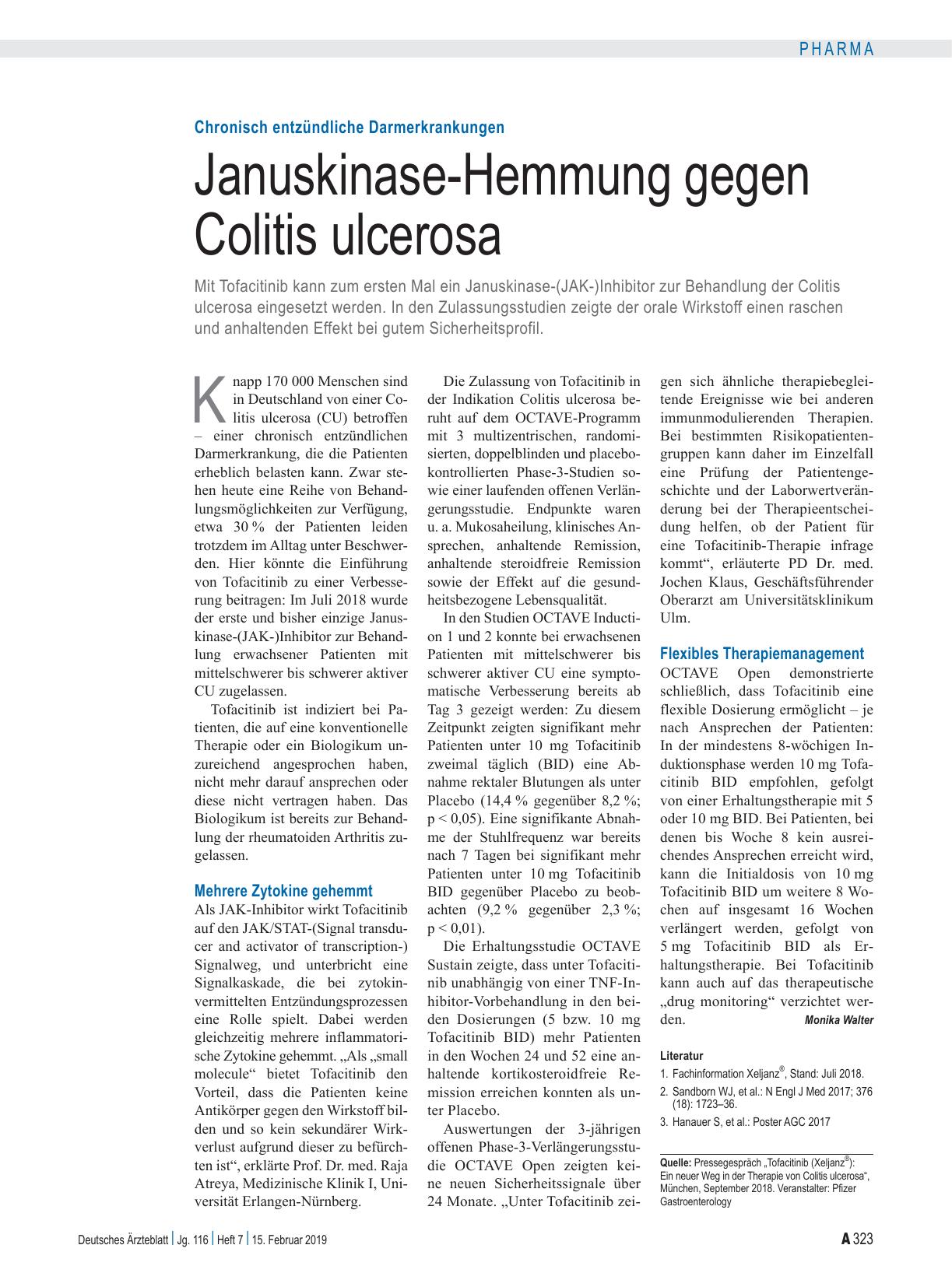 Vorschauseite 1: Chronisch entzündliche Darmerkrankungen: Januskinase-Hemmung gegen Colitis ulcerosa