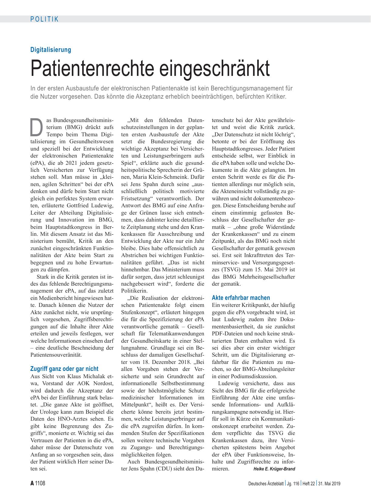 Vorschauseite 1: Digitalisierung: Patientenrechte eingeschränkt
