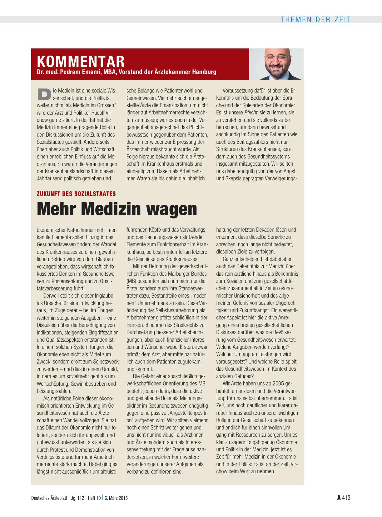 Vorschauseite 1: Zukunft des Sozialstaates: Mehr Medizin wagen