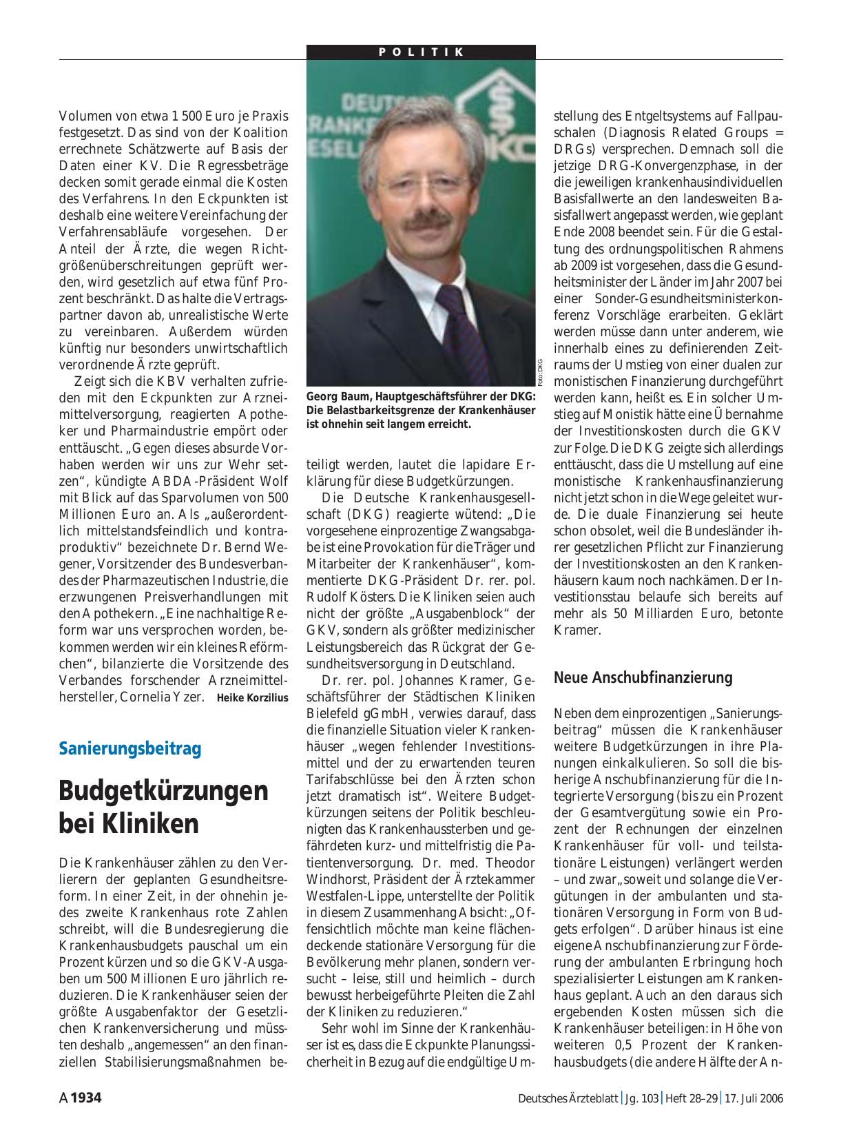 Vorschauseite 1: Sanierungsbeitrag: Budgetkürzungen bei Kliniken