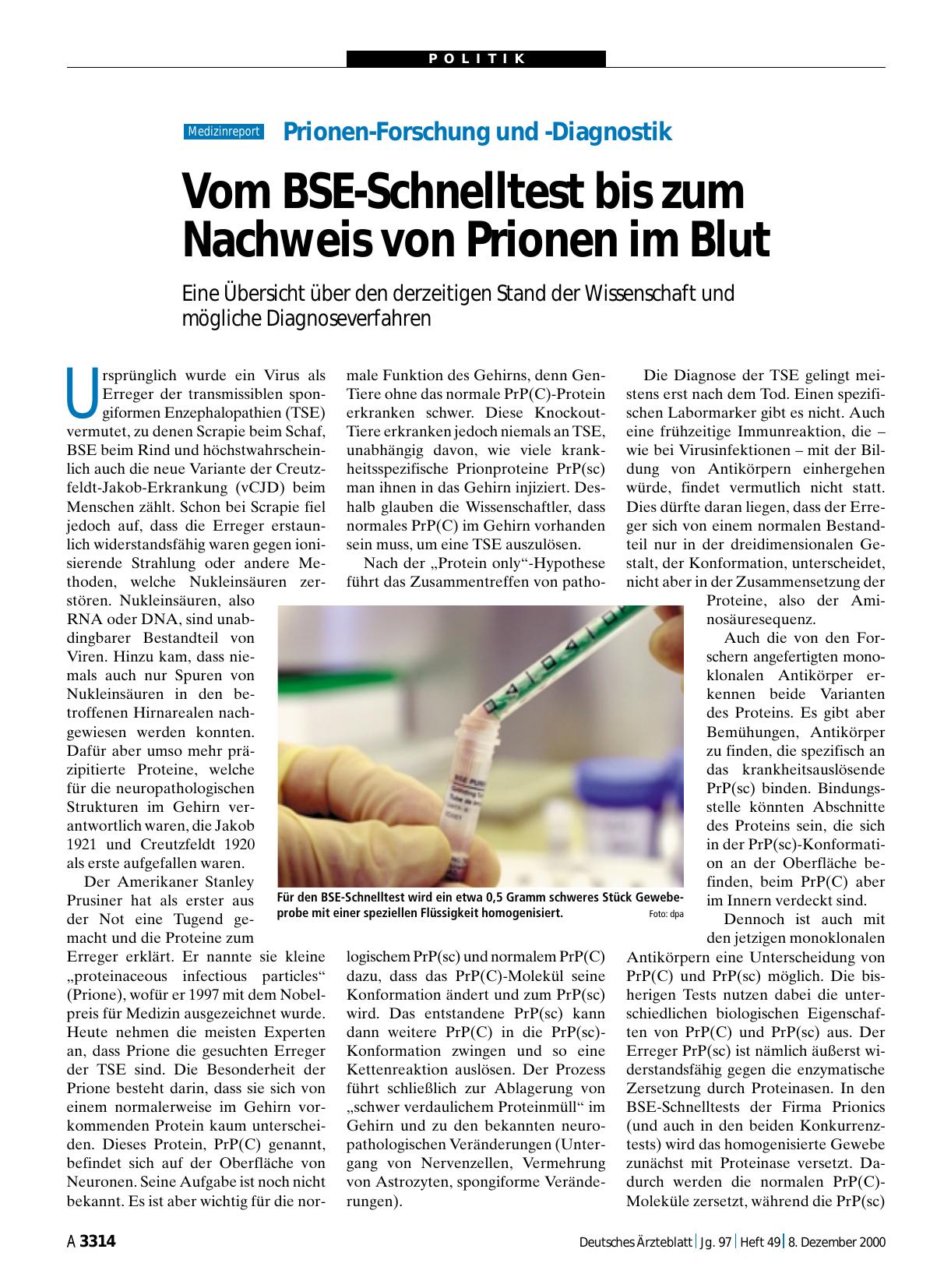 Vorschauseite 1: Prionen-Forschung und -Diagnostik: Vom BSE-Schnelltest bis zum Nachweis von Prionen im Blut