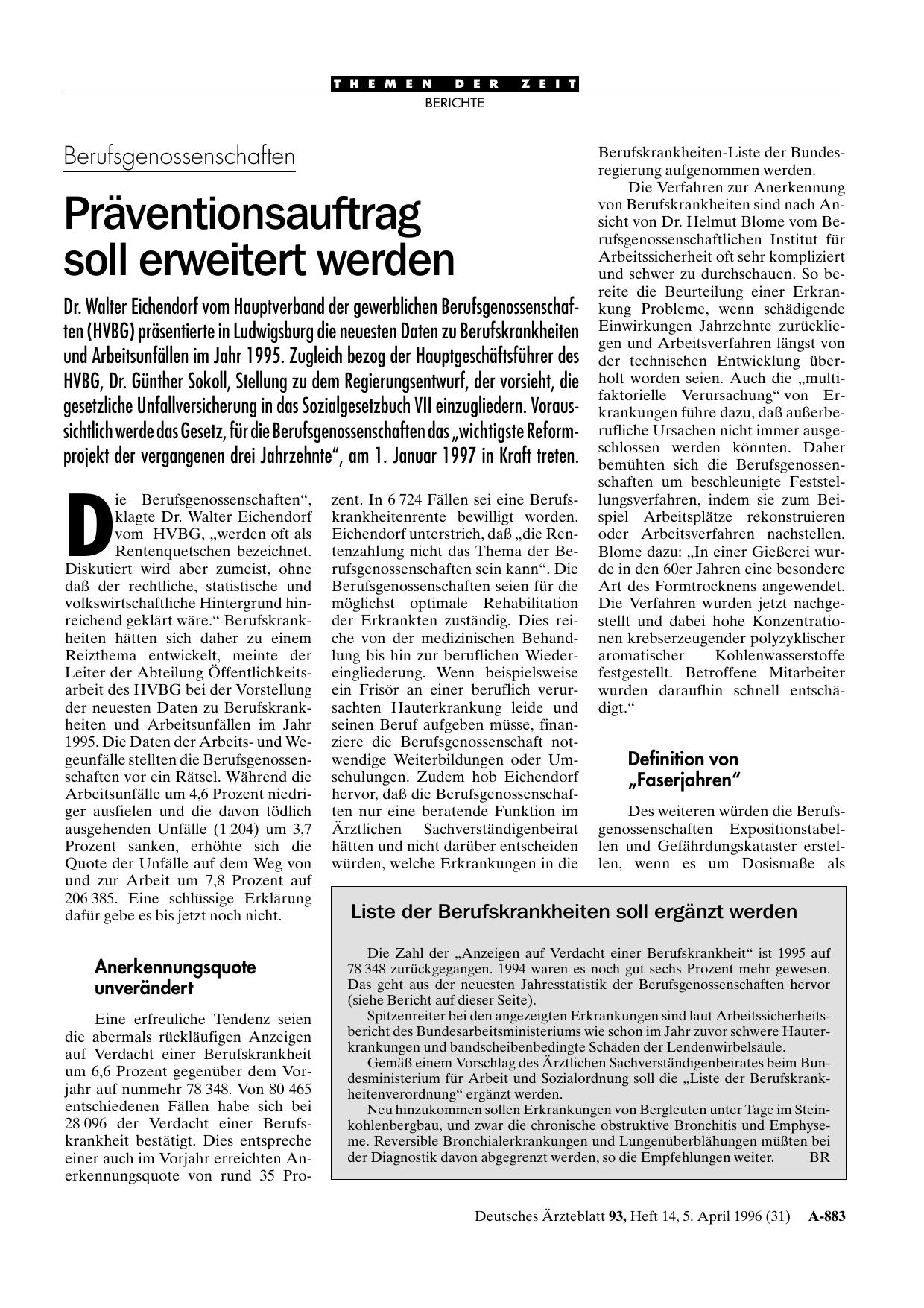 Vorschauseite 1: Berufsgenossenschaften: Präventionsauftrag soll erweitert werden