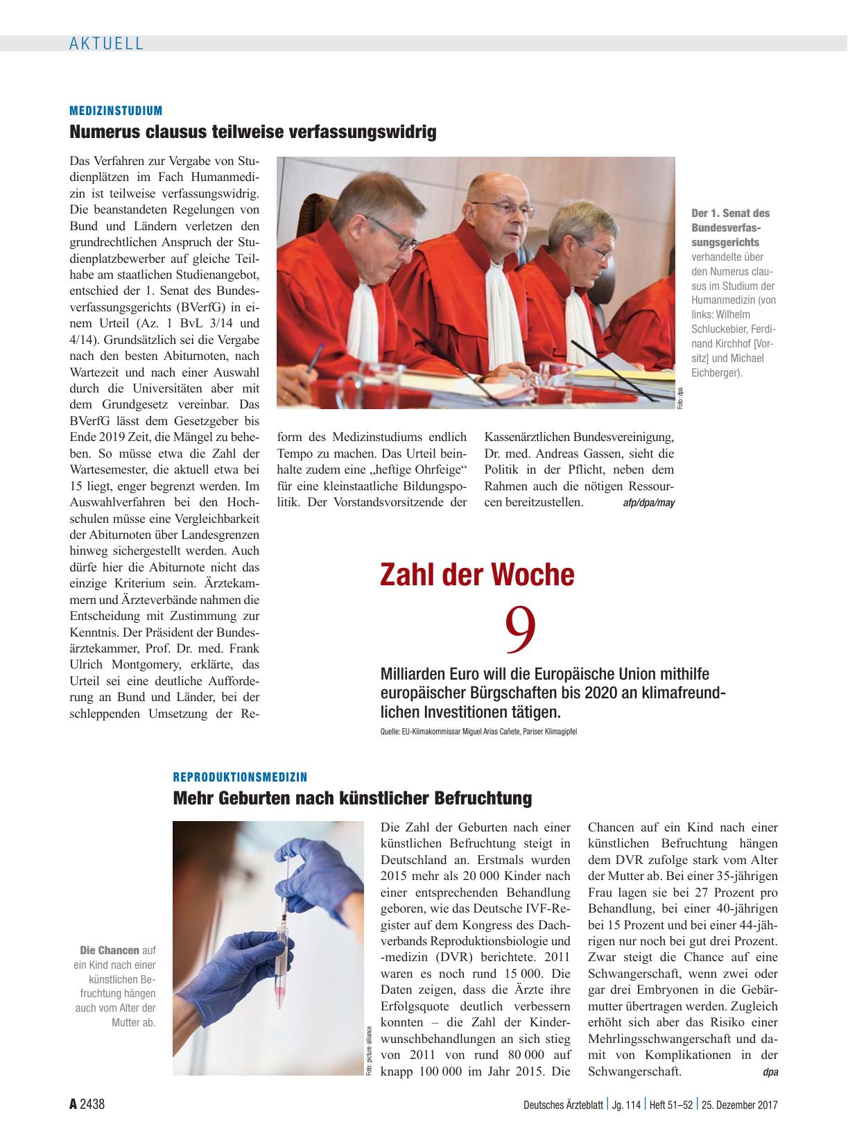 Vorschauseite 1: Medizinstudium: Numerus clausus teilweise verfassungswidrig
