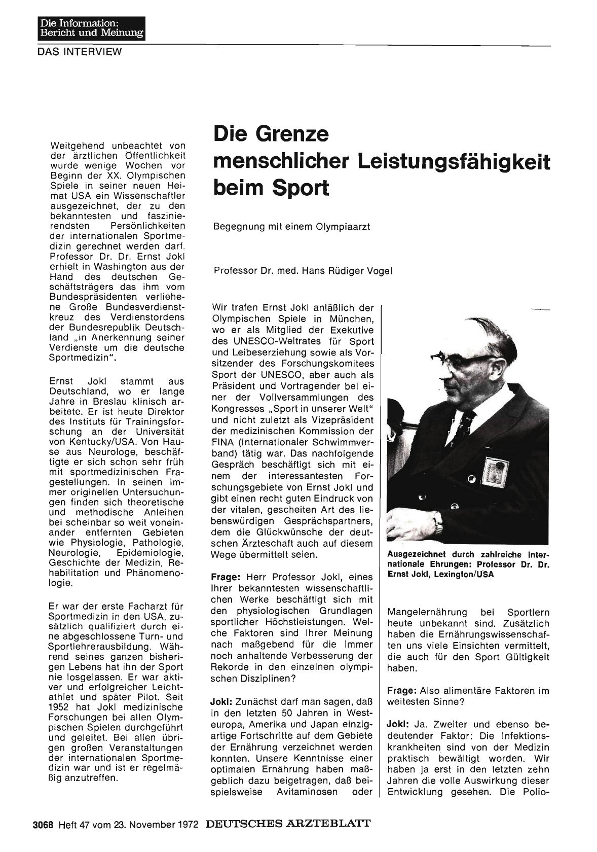 Vorschauseite 1: Die Grenze menschlicher Leistungsfähigkeit beim Sport: Begegnung mit einem Olympiaarzt