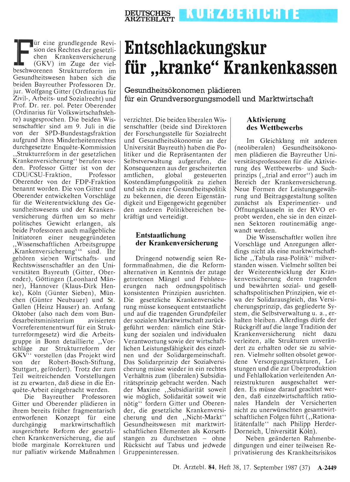 Vorschauseite 1: Entschlackungskur für „kranke“ Krankenkassen