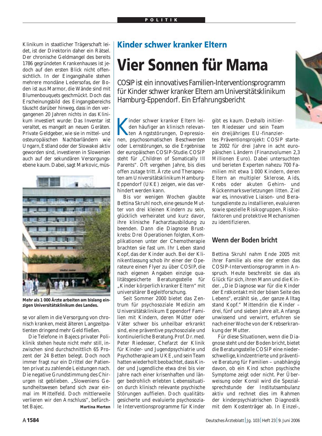 Vorschauseite 1: Kinder schwer kranker Eltern: Vier Sonnen für Mama