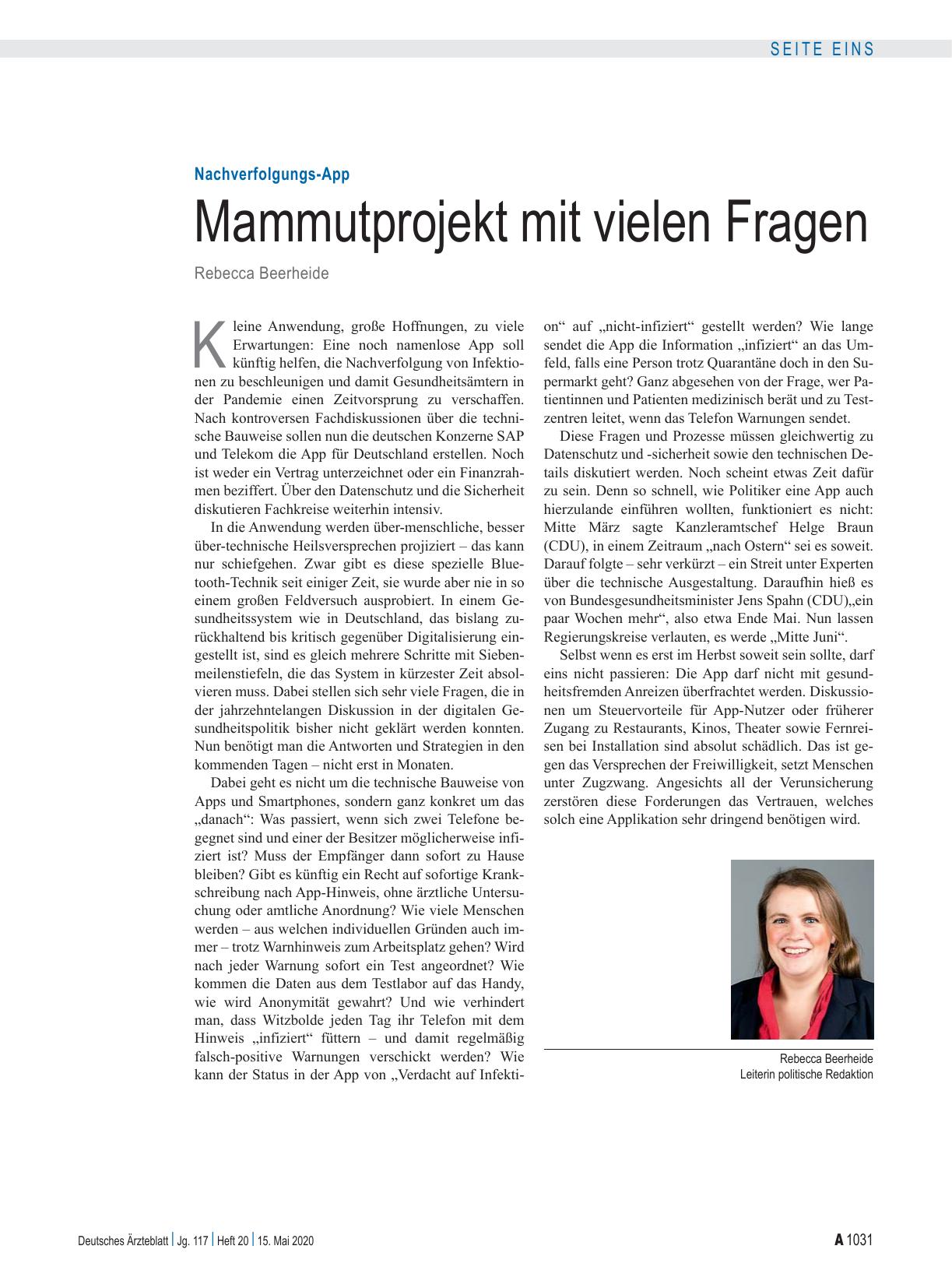 Vorschauseite 1: Nachverfolgungs-App: Mammutprojekt mit vielen Fragen