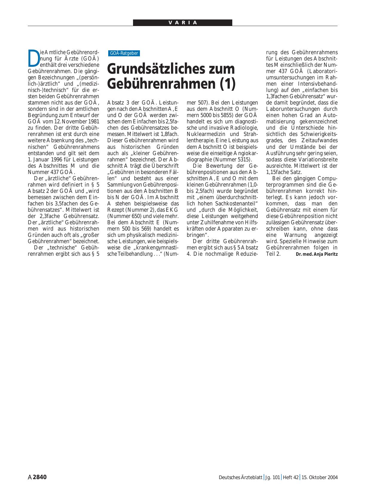 Vorschauseite 1: Grundsätzliches zum Gebührenrahmen (1)