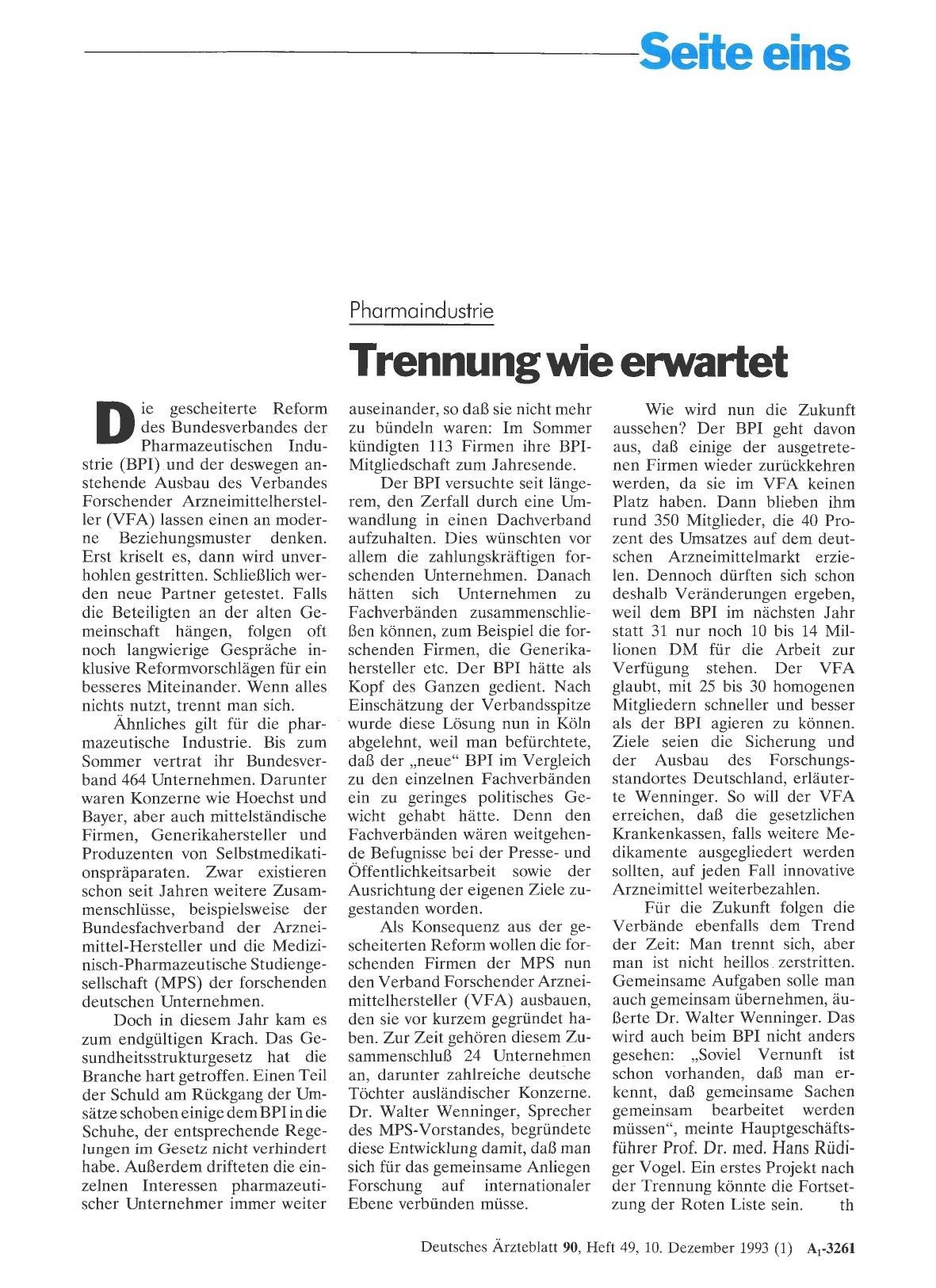 Vorschauseite 1: Pharmaindustrie: Trennung wie erwartet