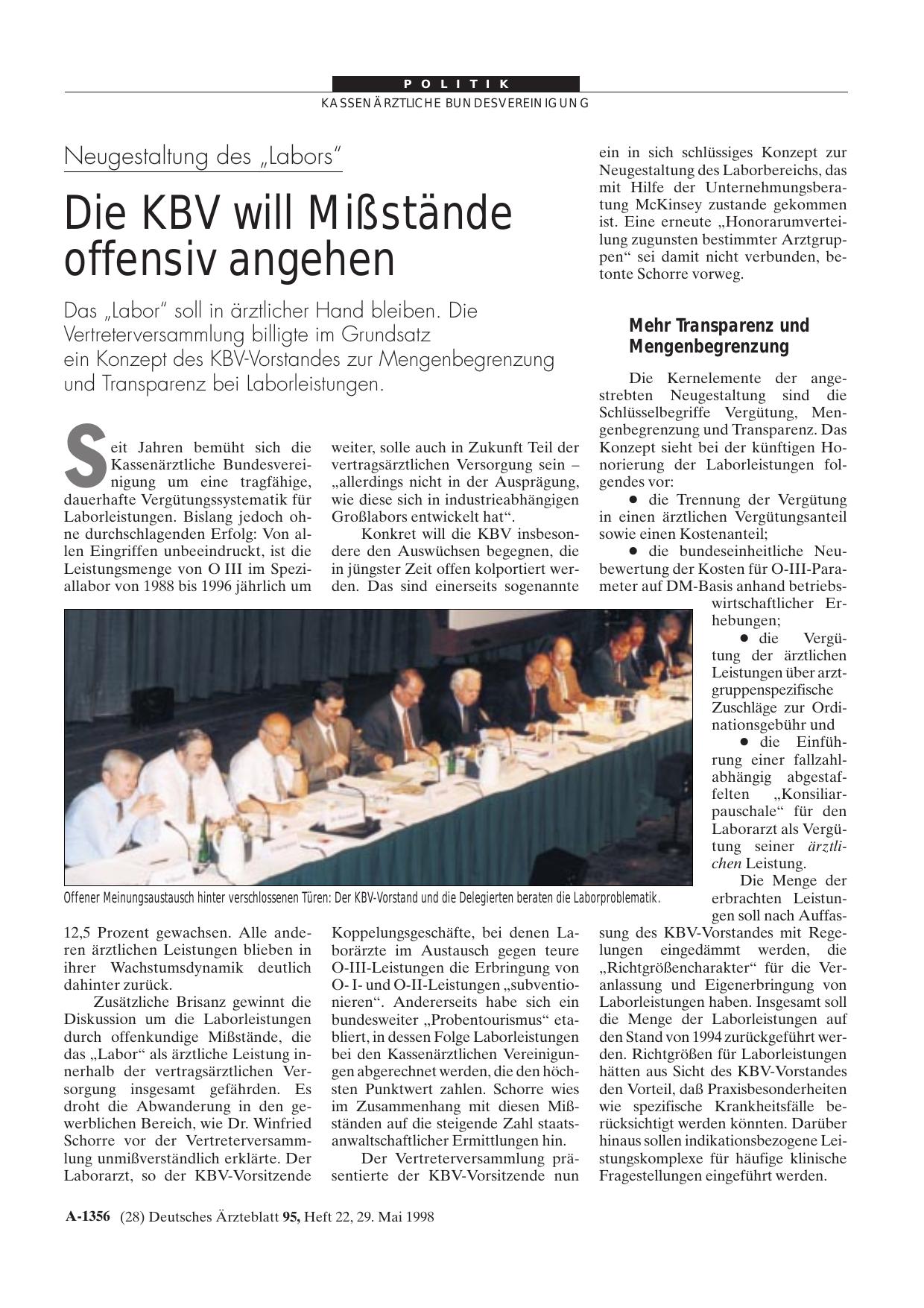 Vorschauseite 1: Neugestaltung des „Labors“: Die KBV will Mißstände offensiv angehen