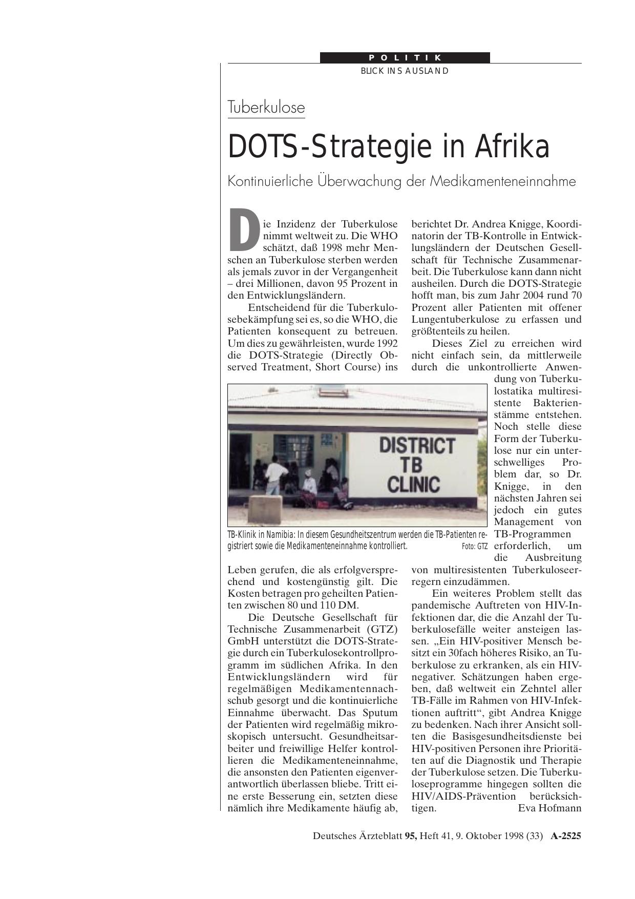 Vorschauseite 1: Tuberkulose: DOTS-Strategie in Afrika