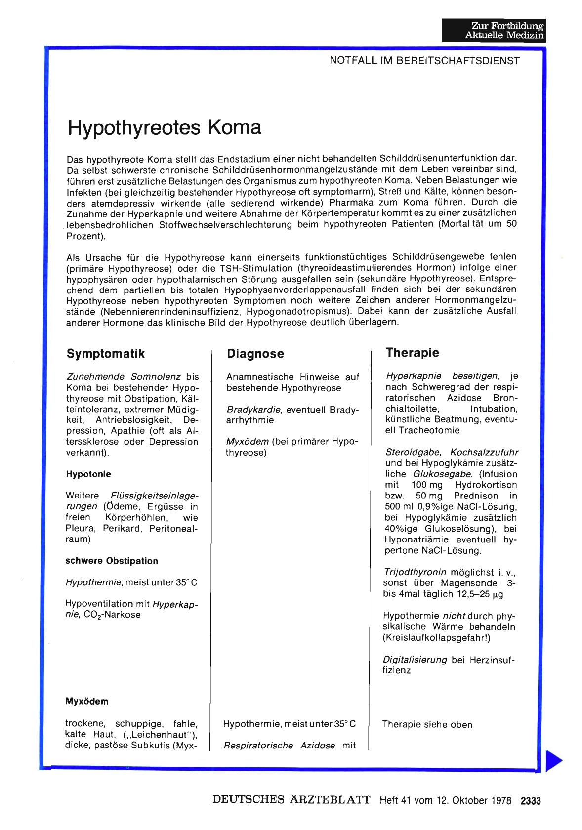 Vorschauseite 1: Hypothyreotes Koma