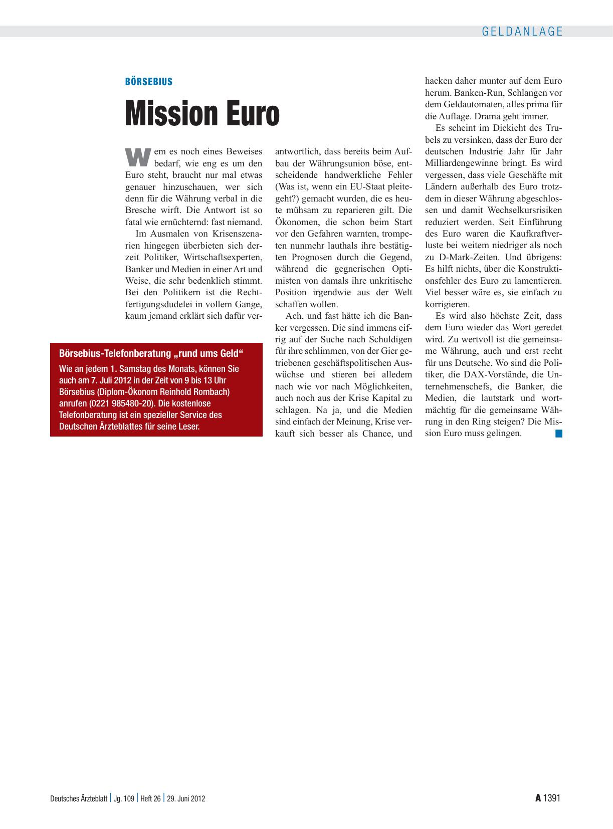 Vorschauseite 1: Börsebius: Mission Euro