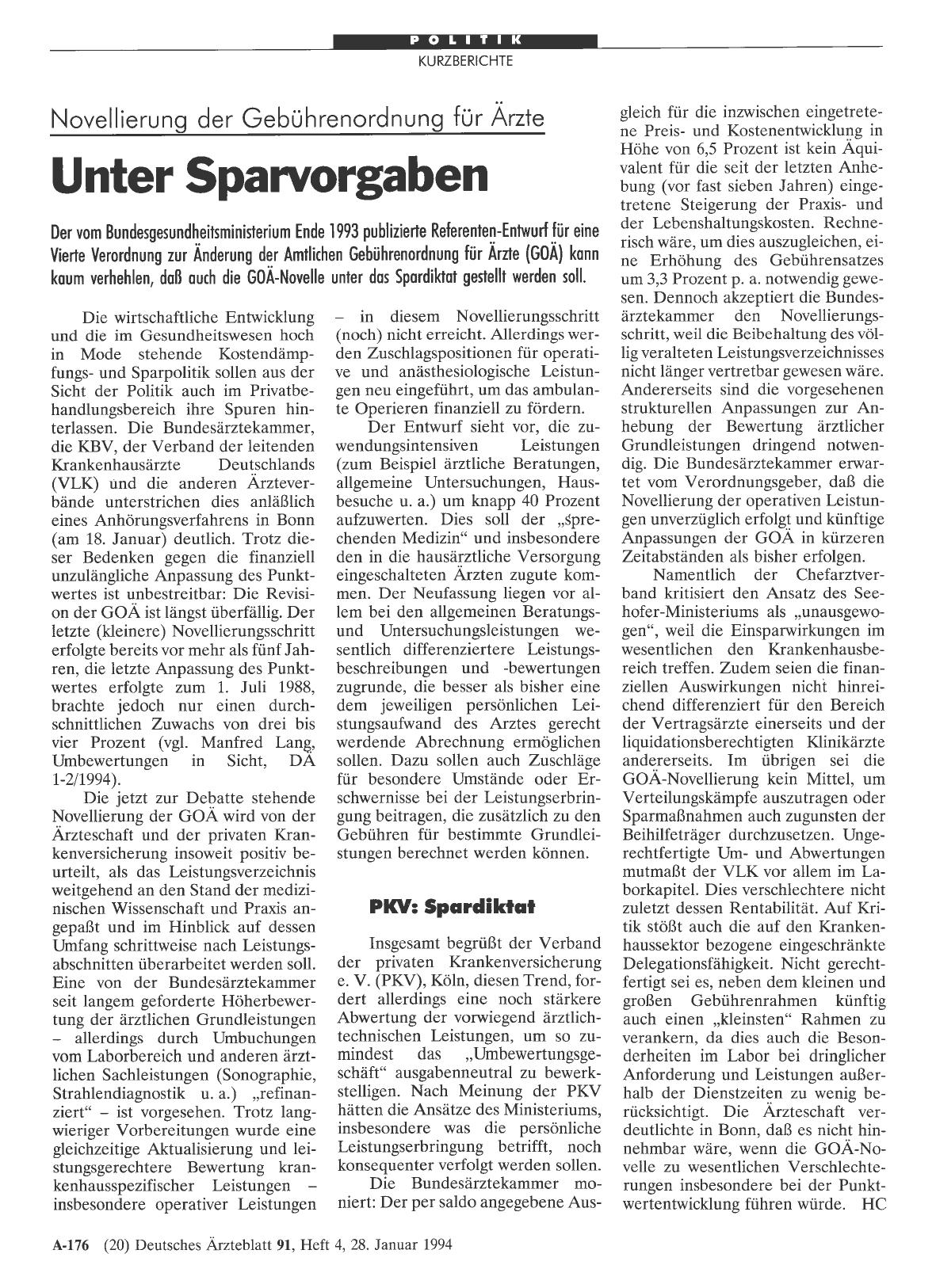 Vorschauseite 1: Novellierung der Gebührenordnung für Ärzte: Unter Sparvorgaben