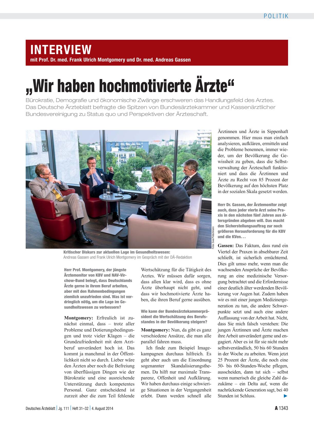 Vorschauseite 1: Interview mit Prof. Dr. med. Frank Ulrich Montgomery und Dr. med. Andreas Gassen: „Wir haben hochmotivierte Ärzte“