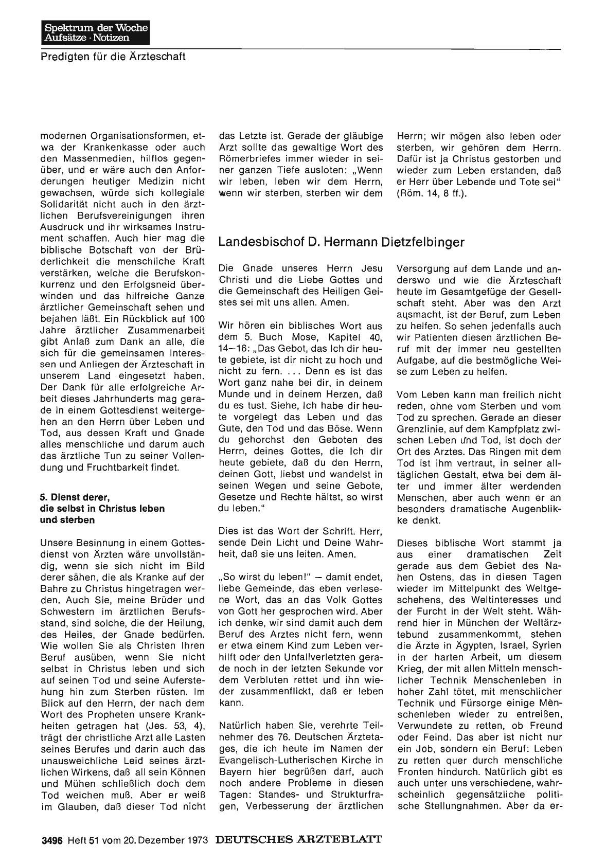 Vorschauseite 1: Predigten für die Ärzteschaft: Landesbischof D. Hermann Dietzfelbinger