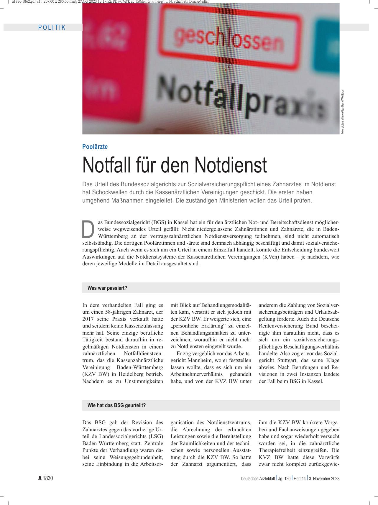 Vorschauseite 1: Poolärzte: Notfall für den Notdienst