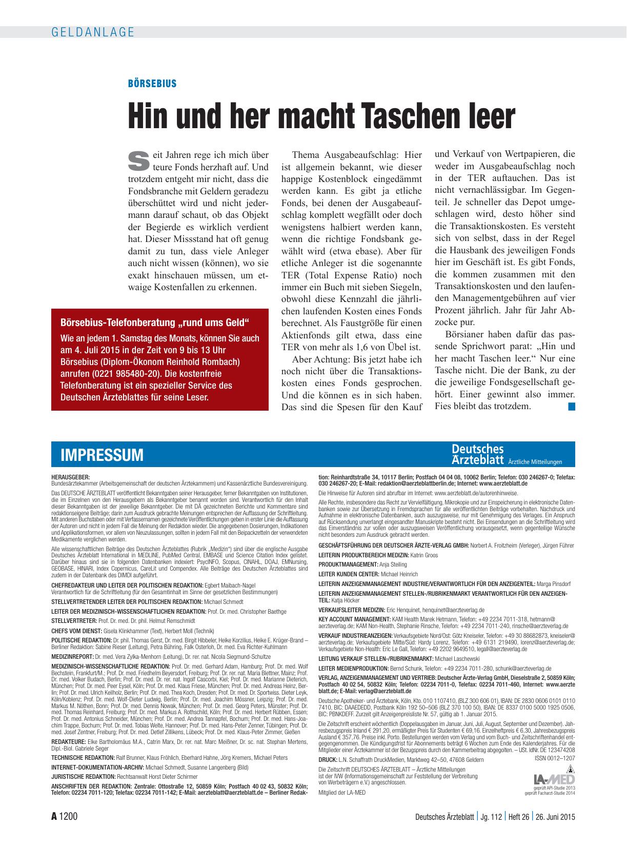 Vorschauseite 1: Börsebius: Hin und her macht Taschen leer