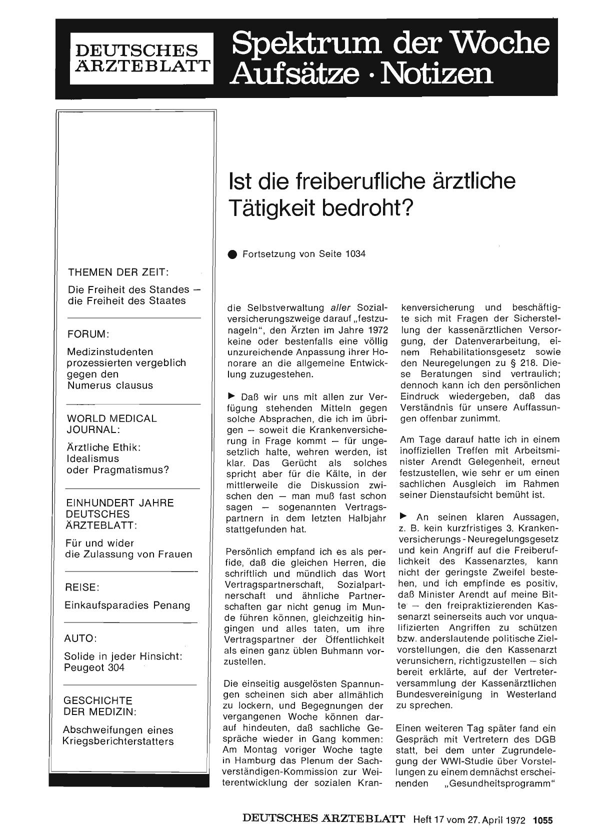 Vorschauseite 1: Ist die freiberufliche ärztliche Tätigkeit bedroht? (Teil 2)