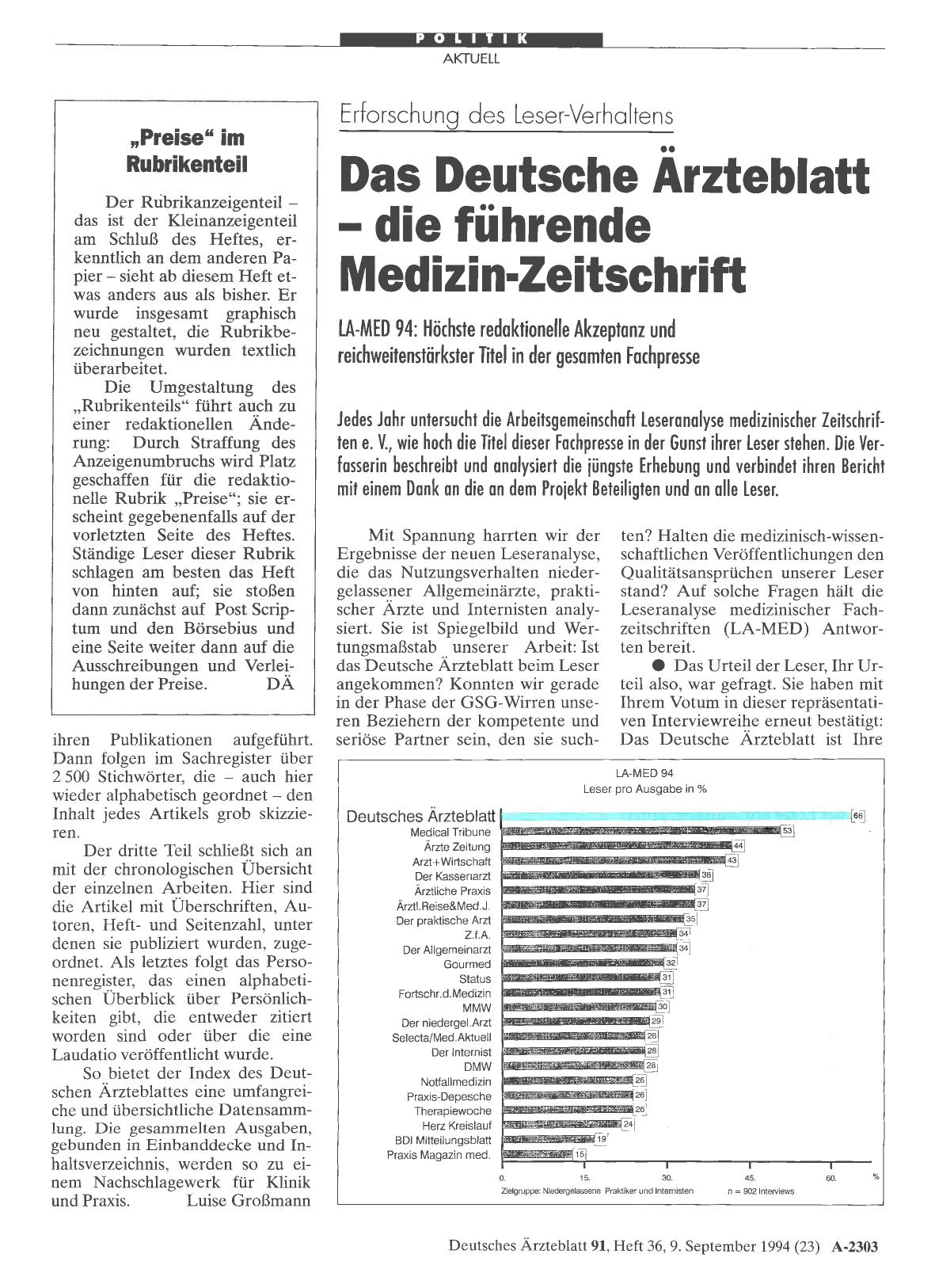 Vorschauseite 1: Erforschung des Leser-Verhaltens Das Deutsche Arzteblatt die führende Medizin-Zeitschrift-