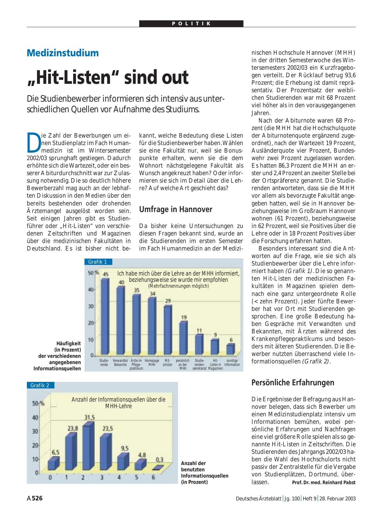 Vorschauseite 1: Medizinstudium: „Hit-Listen“ sind out