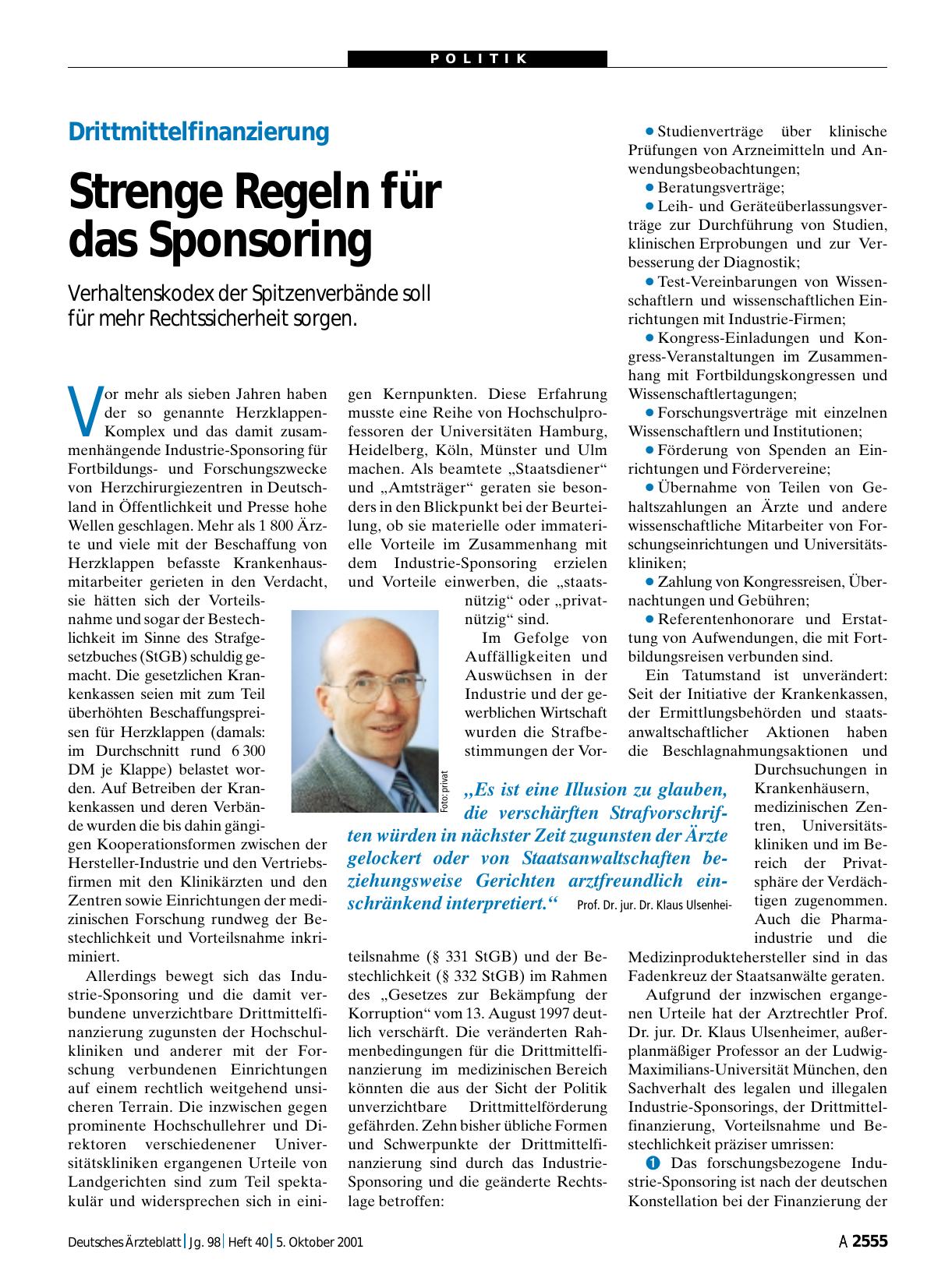 Vorschauseite 1: Drittmittelfinanzierung: Strenge Regeln für das Sponsoring