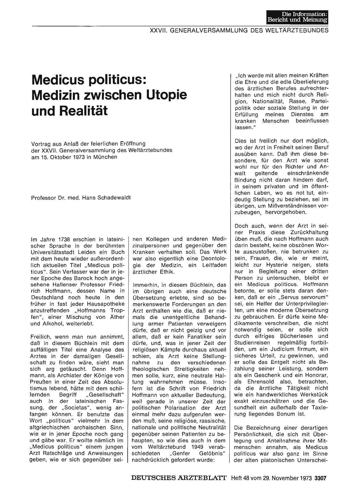 Vorschauseite 1: Medicus politicus: Medizin zwischen Utopie und Realität (Teil 1)