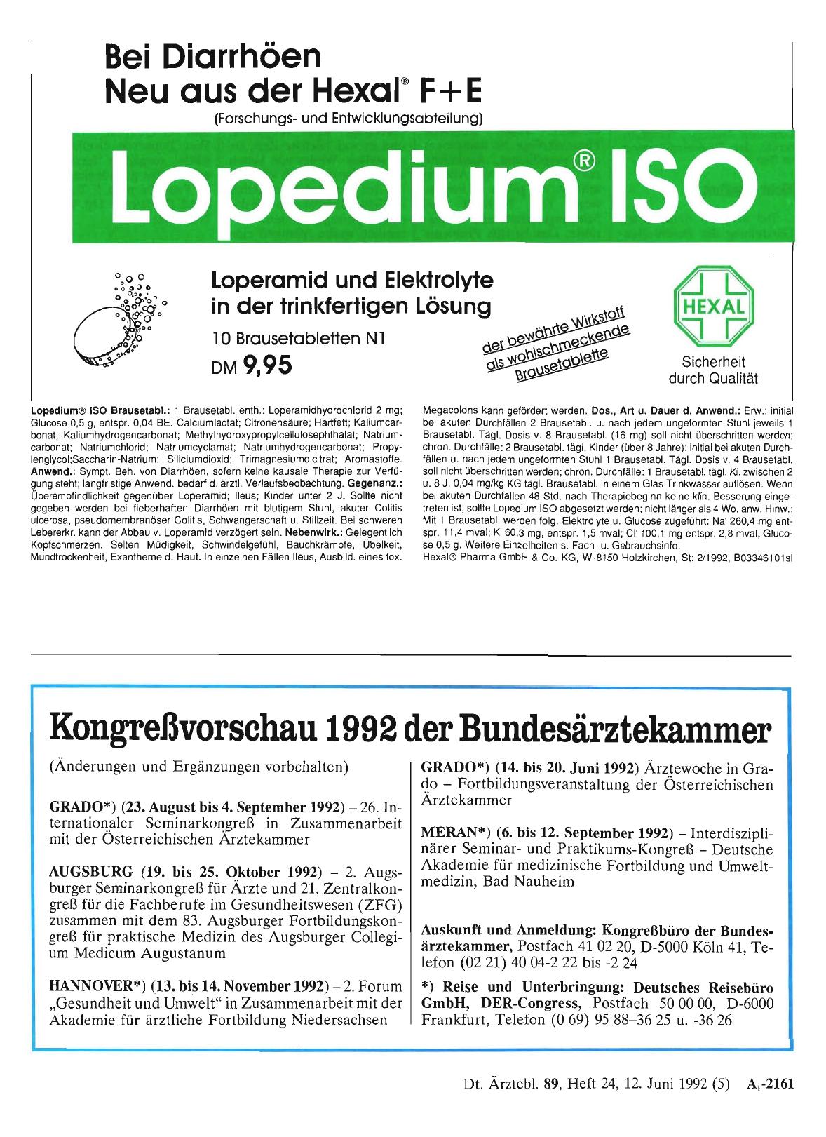Vorschauseite 1: Kongreßvorschau 1992 der Bundesärztekammer