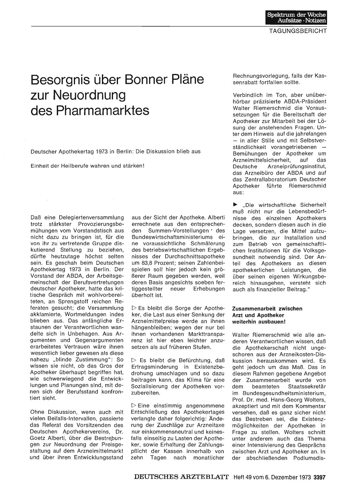 Vorschauseite 1: Besorgnis über Bonner Pläne zur Neuordnung des Pharmamarktes