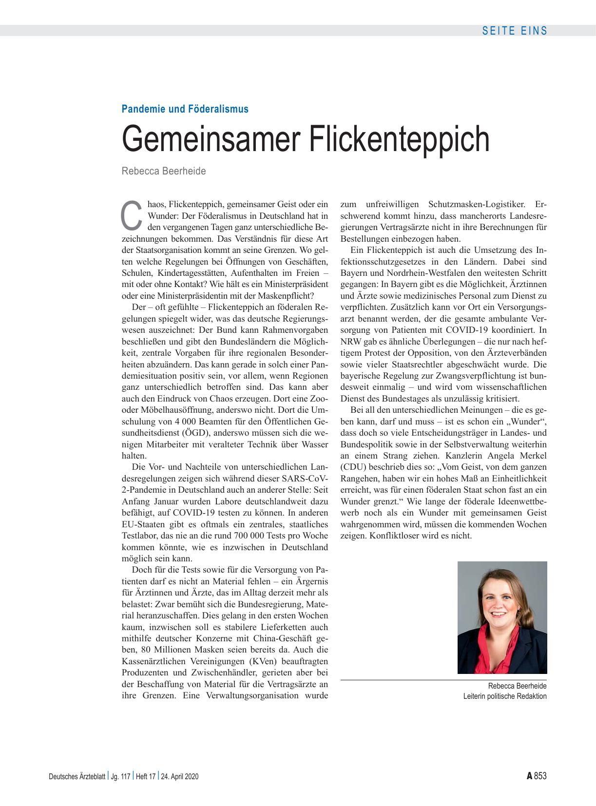 Vorschauseite 1: Pandemie und Föderalismus: Gemeinsamer Flickenteppich