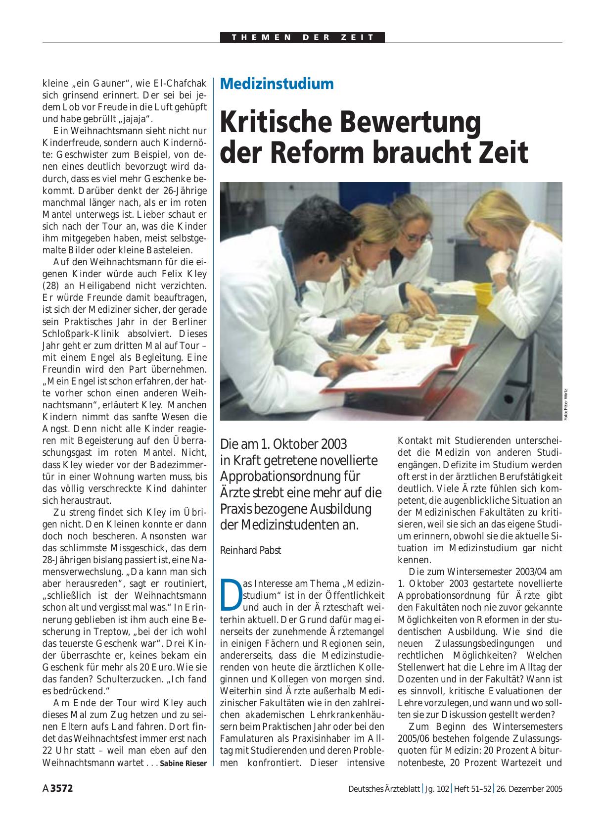 Vorschauseite 1: Medizinstudium: Kritische Bewertung der Reform braucht Zeit