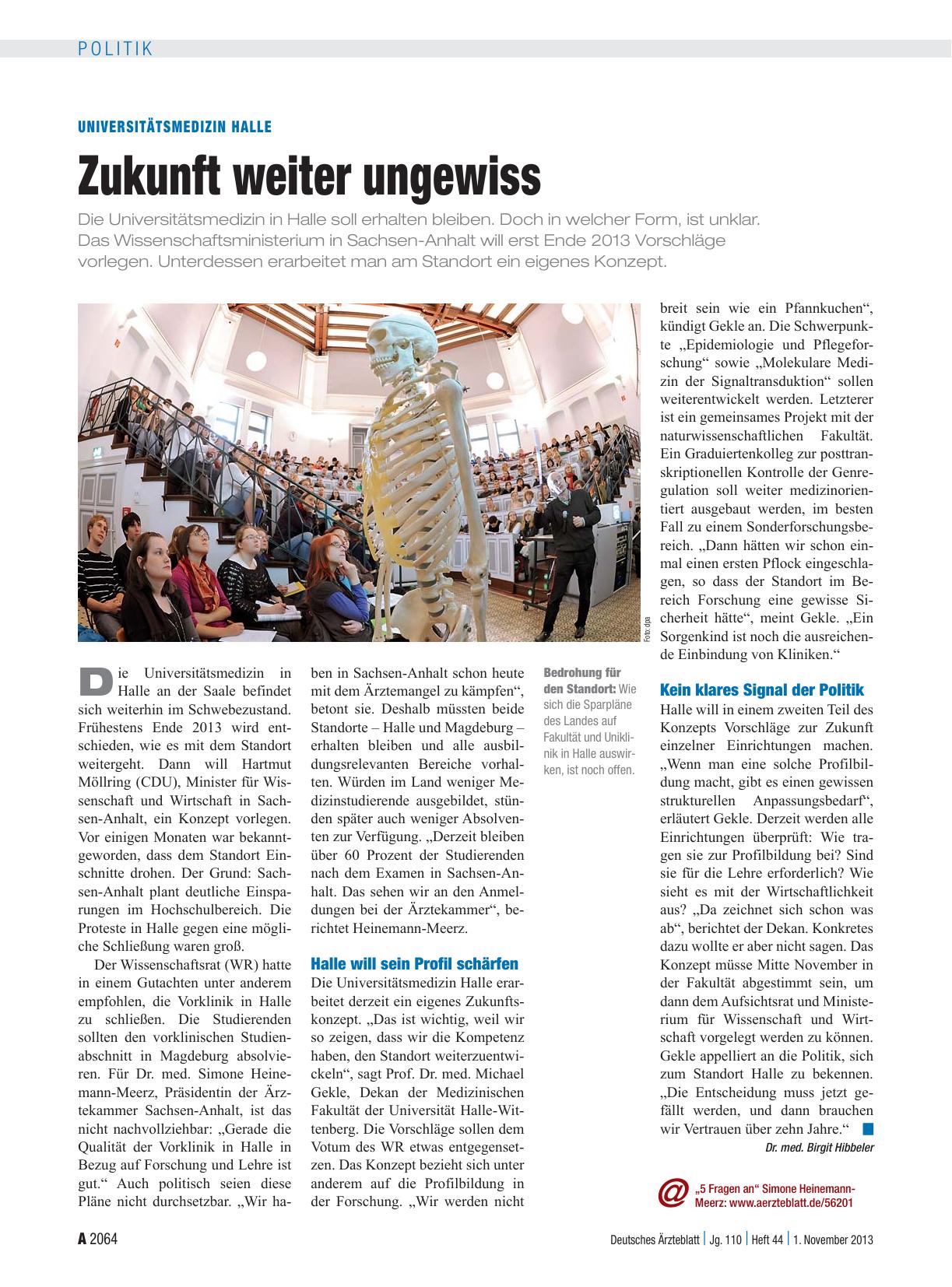 Vorschauseite 1: Universitätsmedizin Halle: Zukunft weiter ungewiss