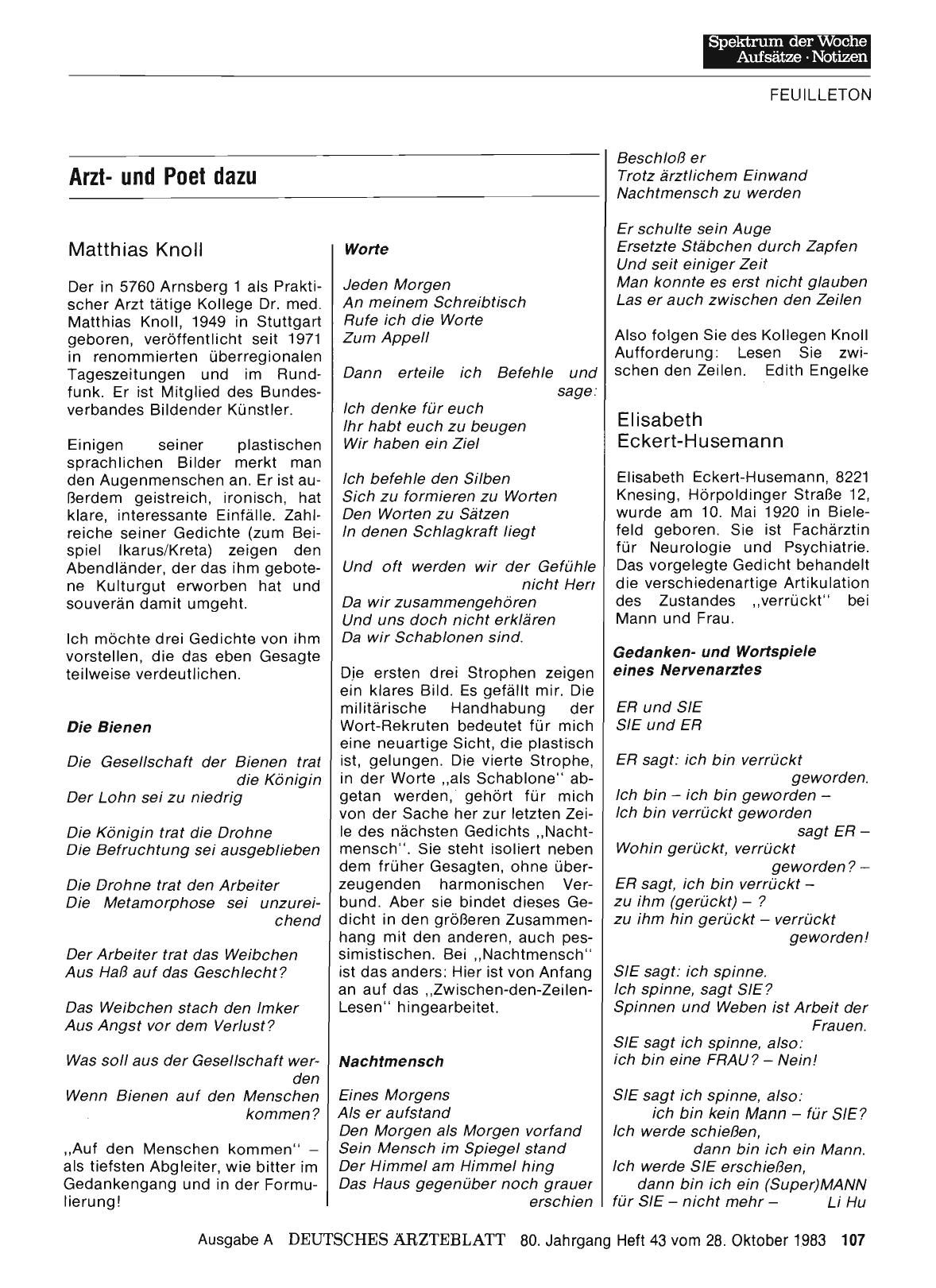 Vorschauseite 1: Arztund Poet dazu: Matthias Knoll - Elisabeth Eckert-Husemann
