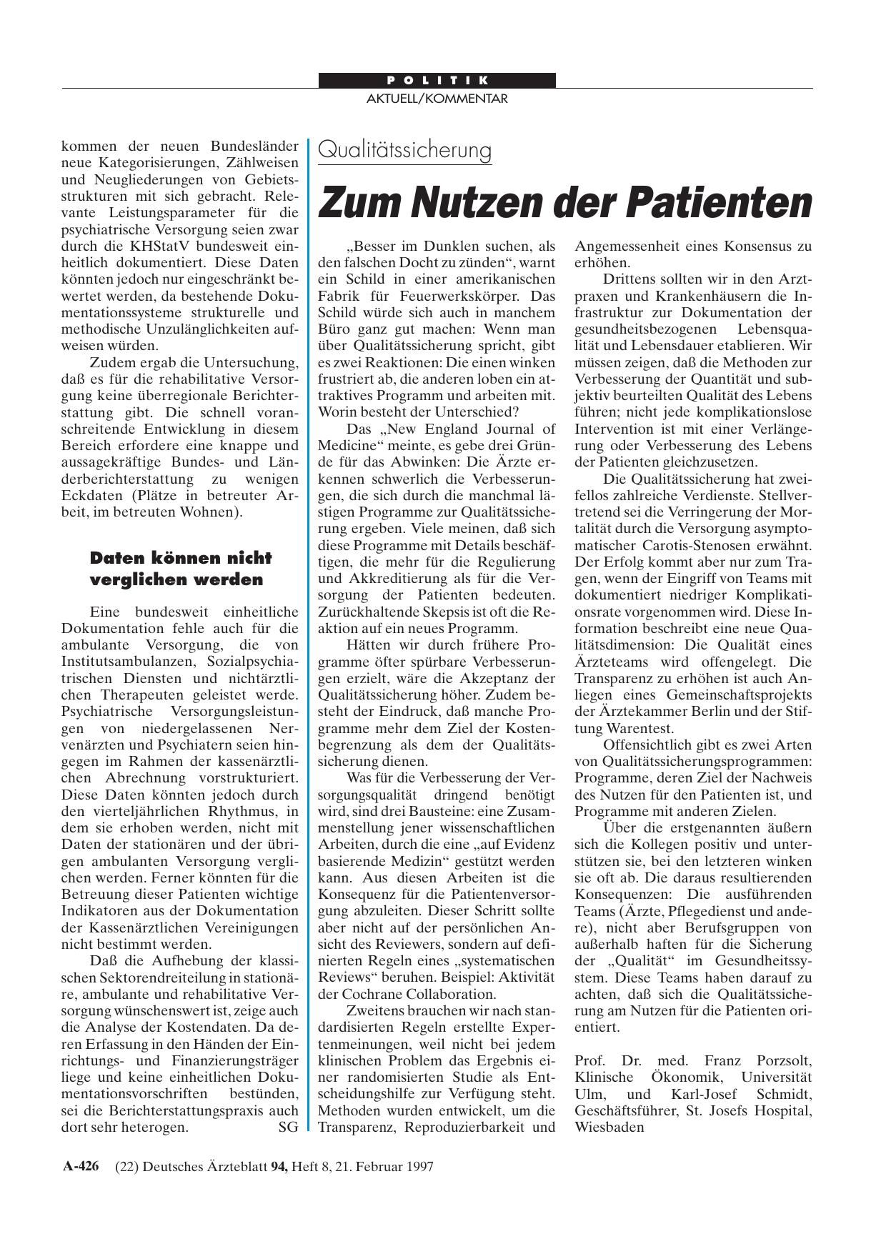 Vorschauseite 1: Qualitätssicherung: Zum Nutzen der Patienten