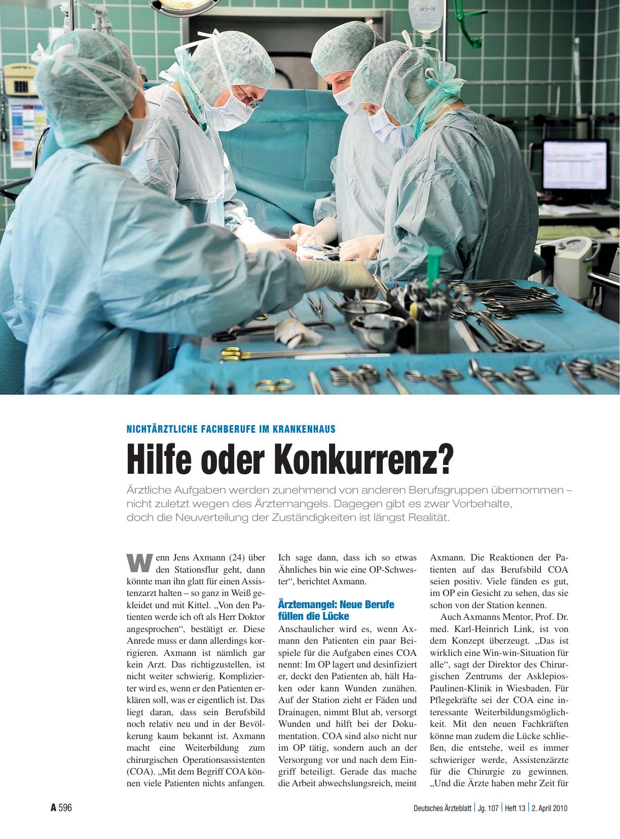 Vorschauseite 1: Nichtärztliche Fachberufe im Krankenhaus: Hilfe oder Konkurrenz?